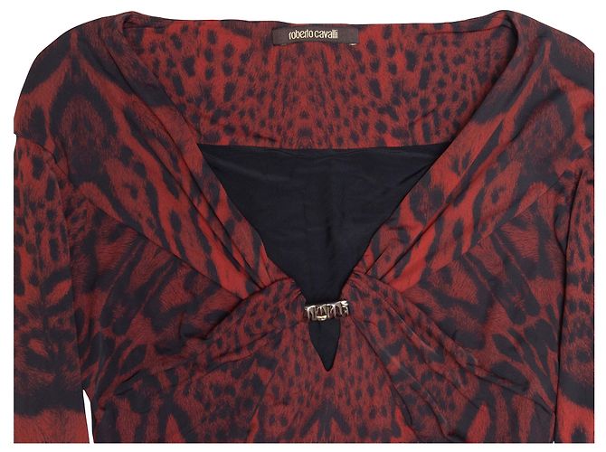 Abendkleid Roberto Cavalli Leopardenmuster Rot & Schwarz Größe IT 46 - Ansicht 4
