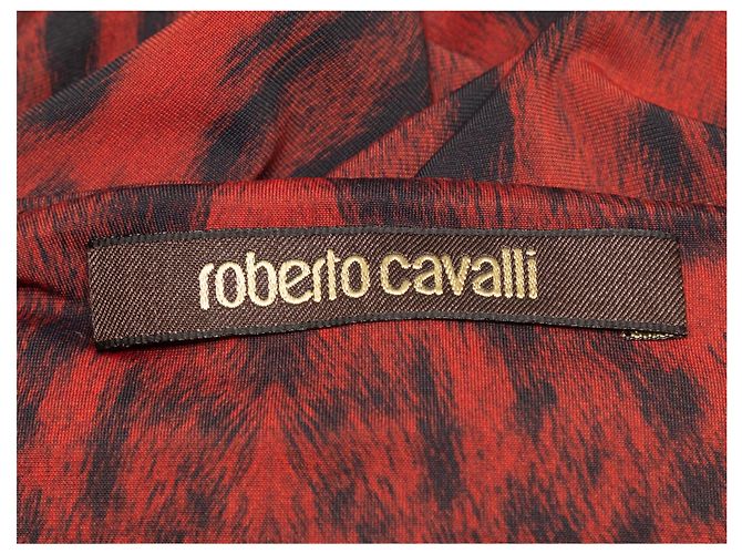 Abendkleid Roberto Cavalli Leopardenmuster Rot & Schwarz Größe IT 46 - Ansicht 5