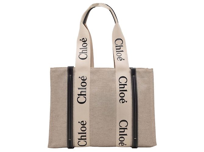 Chloé Borsa Tote Chloe Woody Beige & Nero - vista 3