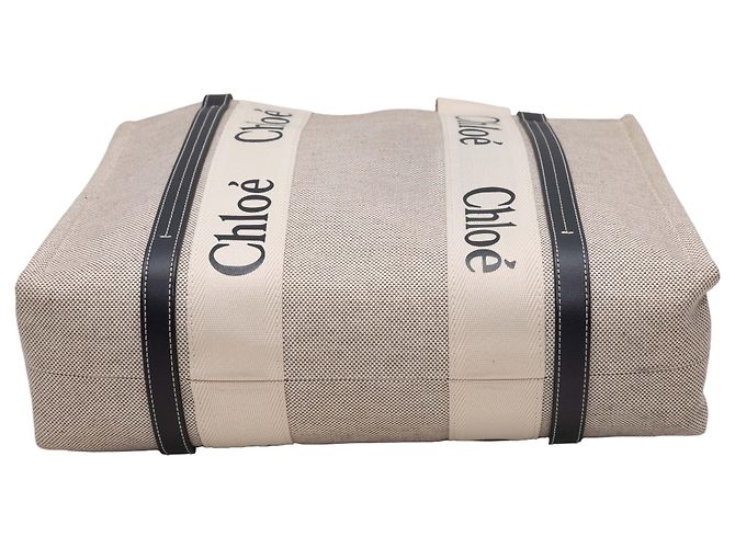 Chloé Borsa Tote Chloe Woody Beige & Nero - vista 4