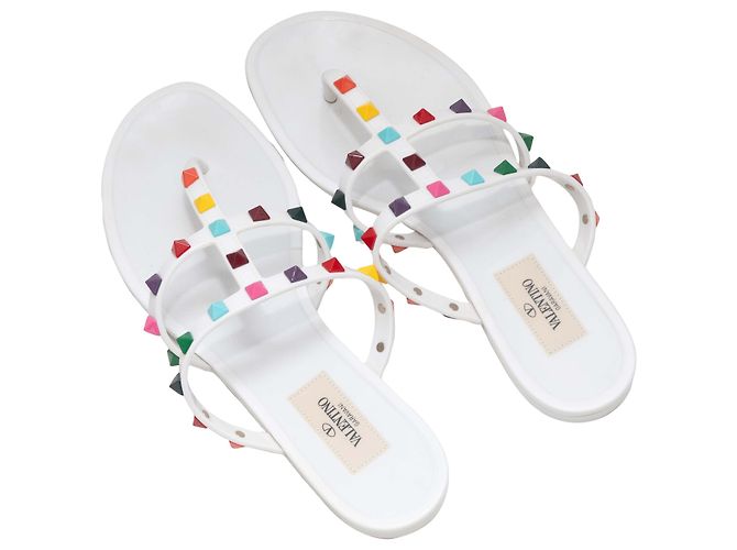Valentino Garavani Valentino Rockstud Gummisandaletten in Weiß & Multicolor Größe 37 - Ansicht 3