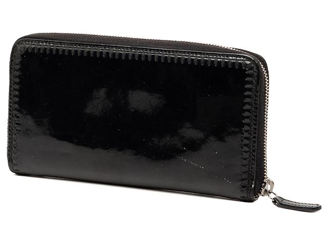 Cartera larga Chanel CC en charol negro con pespuntes - vista 2