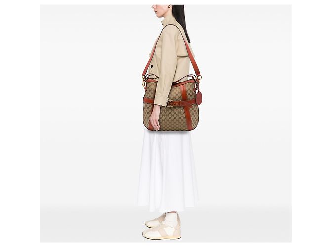 Borsa a tracolla Gucci Medium GG Canvas beige - vista 6