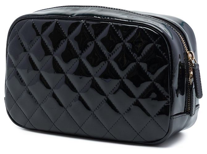 Pochette cosmetici Chanel CC trapuntata in vernice nero - vista 2