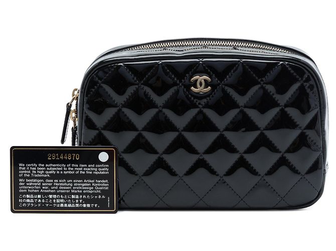 Pochette cosmetici Chanel CC trapuntata in vernice nero - vista 7
