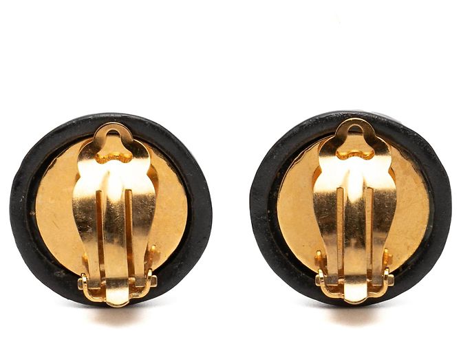 Orecchini a clip Chanel CC in resina e ottone con stampa logo nero - vista 2