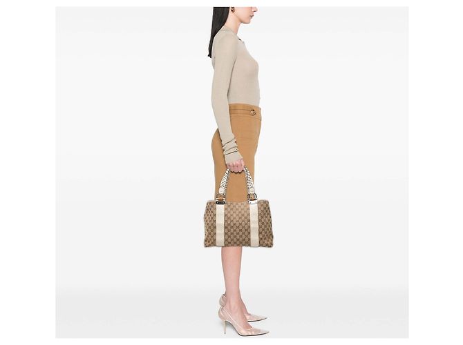 Bamboo Gucci Libeccio Tote aus mittelgroßem GG Canvas in Beige - Ansicht 11