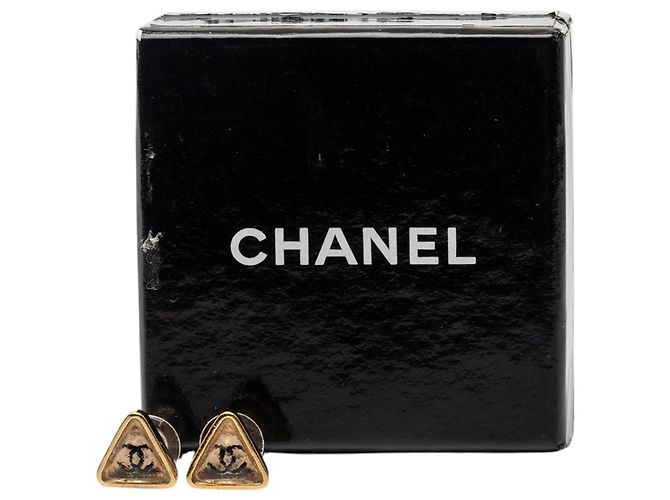 Orecchini Chanel CC Gold Plated Gripoix Triangle Push Back Oro D'oro - vista 4