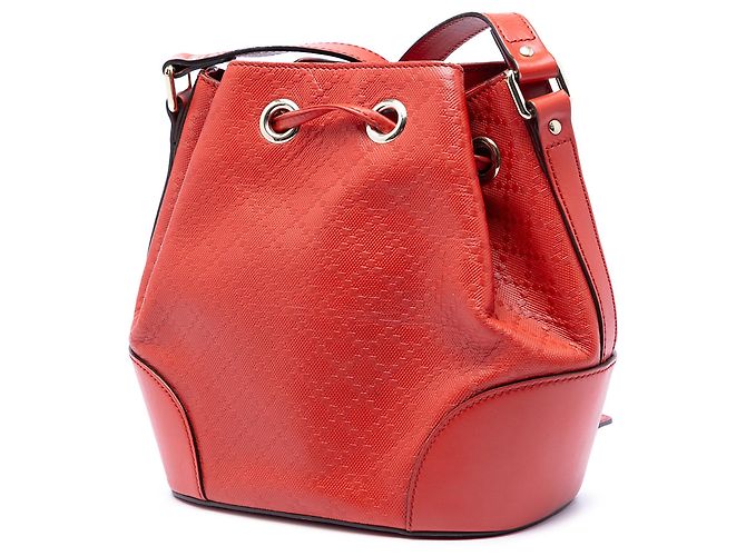 Borsa a secchiello Gucci Diamante in pelle rosso brillante - vista 2