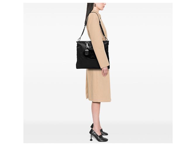 Borsa Satchel Prada Tessuto Canapa Logo nera Nero - vista 6