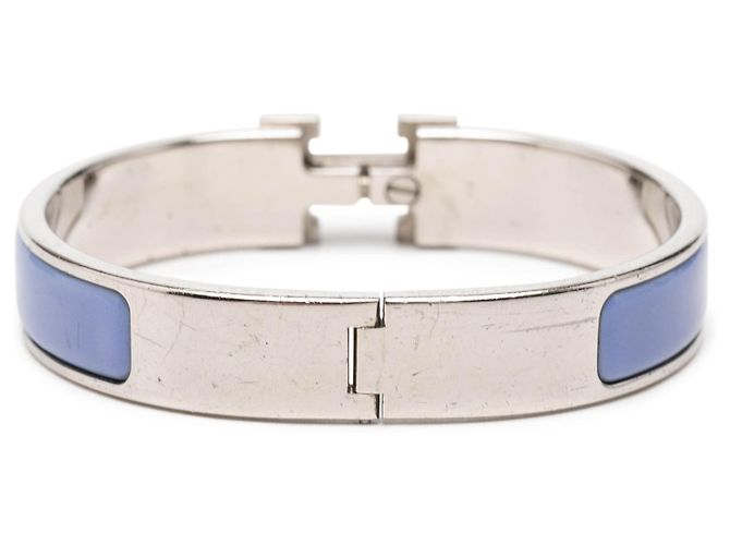 Bracciale Hermès Clic H stretto in smalto blu PM - vista 3