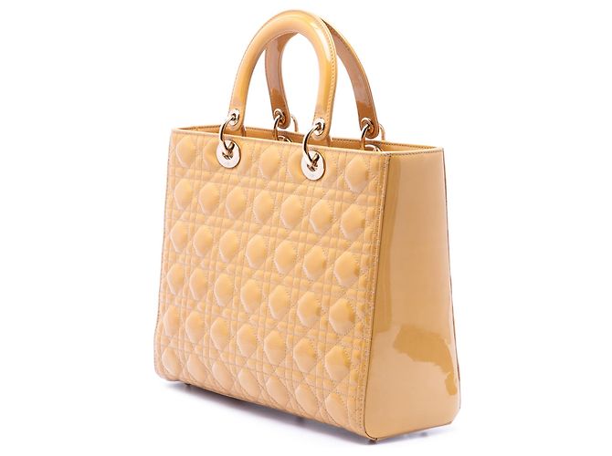 Borsa Lady Dior Large in vernice cannage giallo - vista 2
