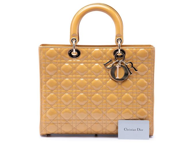 Borsa Lady Dior Large in vernice cannage giallo - vista 7