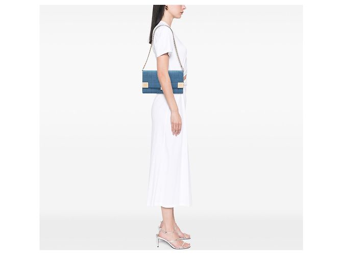Borsa a tracolla Chanel CC Chocolate Bar in denim blu - vista 7