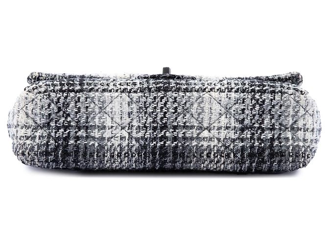 Borsa a tracolla Chanel Medium Classic Quilted Tweed Double Flap nera Nero - vista 3
