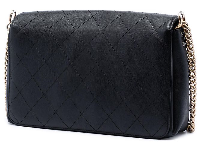 Bolsa transversal Chanel Medium de pele de vitelo acolchoada preta com aba de linha reta Preto - vista 2