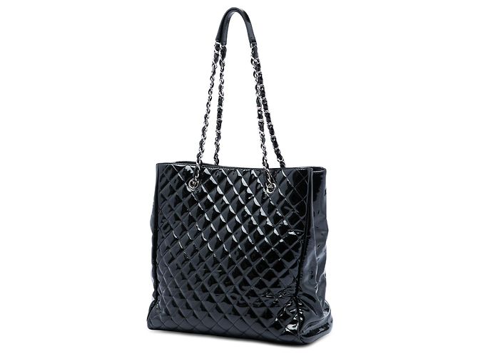 Tote North South Chanel CC trapuntato in vernice nero - vista 2