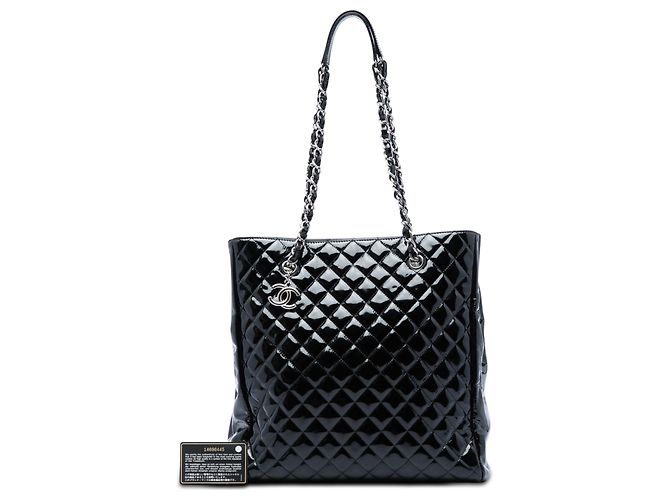 Tote North South Chanel CC trapuntato in vernice nero - vista 6