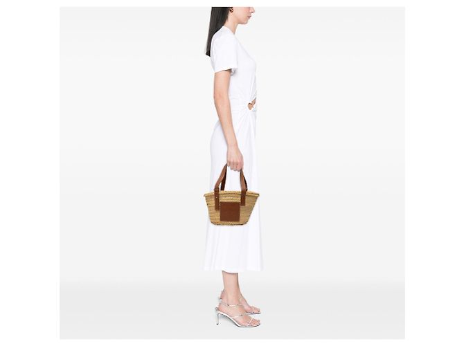 Borsa Tote LOEWE Small Raffia Anagram beige - vista 6