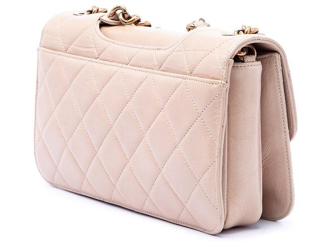 Borsa Chanel Medium Quilted Aged Calfskin Perfect Edge Flap Beige - vista 2