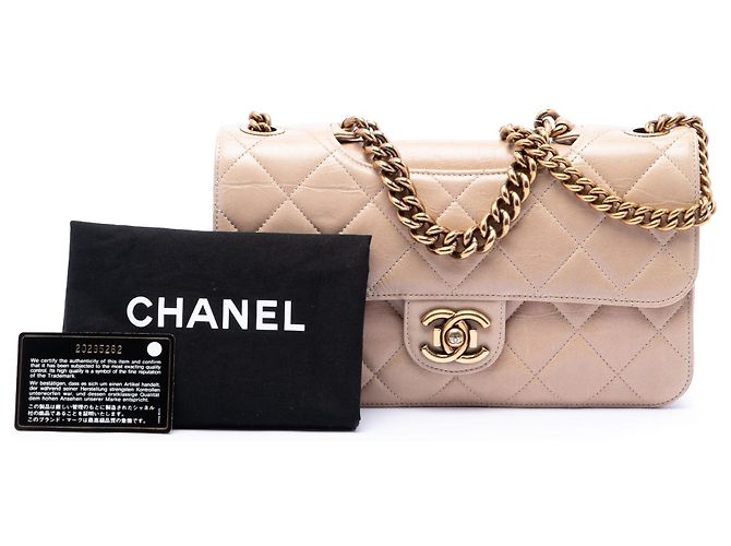 Borsa Chanel Medium Quilted Aged Calfskin Perfect Edge Flap Beige - vista 7