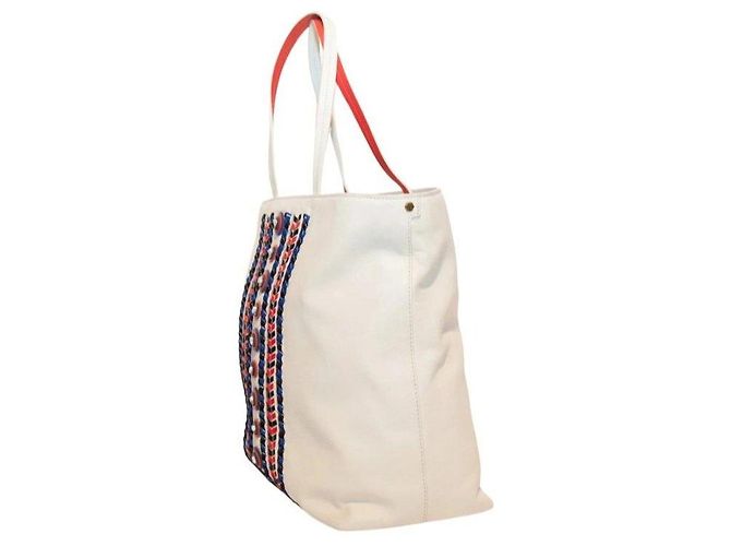 Borsa Tote Tory Burch in pelle bianca ricamata e decorata Bianco Rosso Blu - vista 4