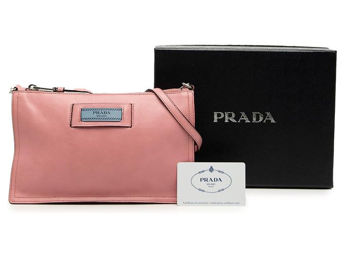Borsa a tracolla Prada Glace Calf Etiquette rosa - vista 7