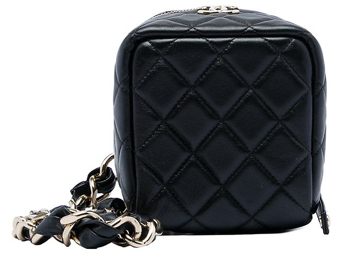 Schwarze Chanel CC gesteppte Lammhaut Cube Wristlet Vanity Case - Ansicht 3