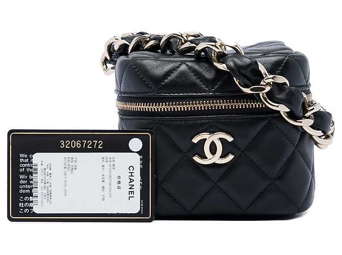 Schwarze Chanel CC gesteppte Lammhaut Cube Wristlet Vanity Case - Ansicht 6