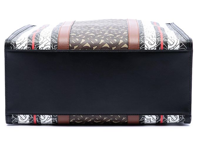 Tote verticale a righe in E-Canvas con monogramma TB Burberry marrone - vista 3