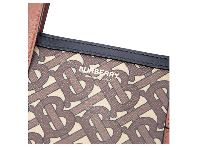 Tote verticale a righe in E-Canvas con monogramma TB Burberry marrone - vista 5