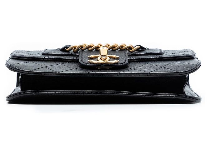 Borsa a tracolla Chanel Large Quilted Sheepskin Front Chain Flap Nera Nero - vista 3