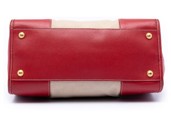 Borsa Prada Saffiano Trimmed Canvas Canapa marrone - vista 3