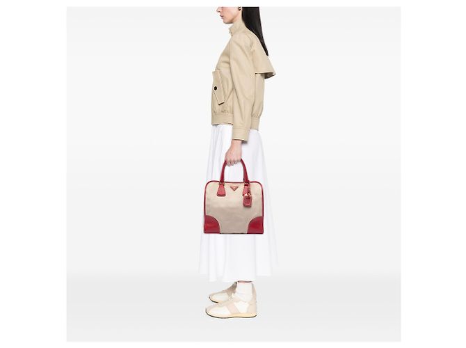 Borsa Prada Saffiano Trimmed Canvas Canapa marrone - vista 6