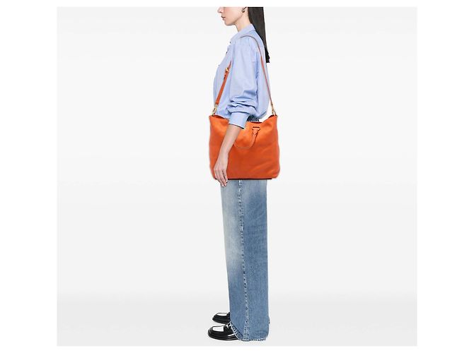 Borsa Tote Convertible Aperta Prada Vitello Daino Arancione - vista 8