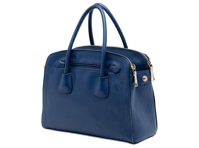 Borsa a mano satchel Prada Saffiano Cuir Double Zip Top Handle Blu - vista 2