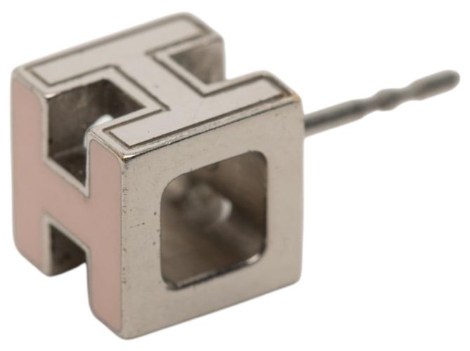 Orecchini dH Cube Push Back in smalto rosa e palladio Hermès - vista 4