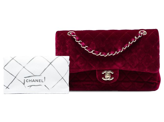 Borsa a tracolla Chanel Medium Classic Velvet Double Flap rossa Rosso - vista 6
