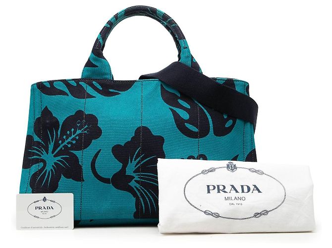 Borsa Tote e Borsa Satchel Prada Blue Canvas Canapa Hawaii - vista 7