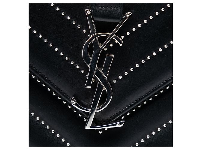 Borsa a tracolla con patta a bustina con monogramma e borchie in pelle di vitello chevron nera Saint Laurent Nero - vista 5