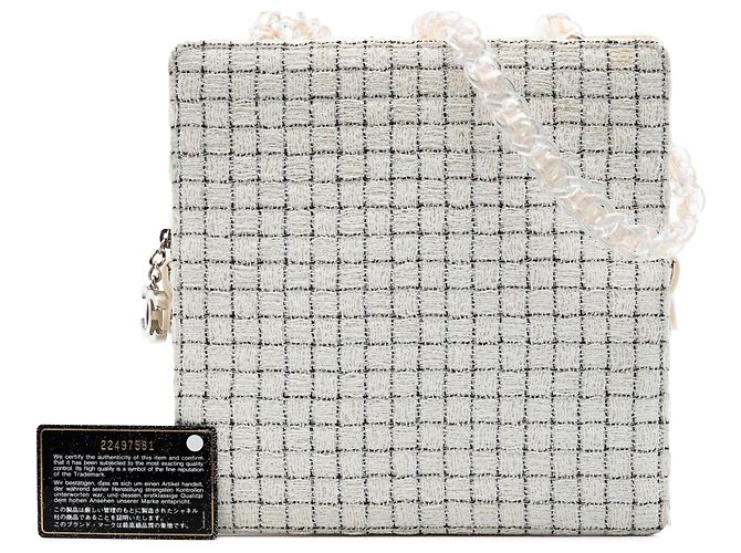 Borsa Shopping con zip in Tweed e Resina Bianco Chanel - vista 7