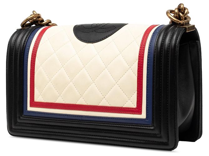 Chanel Old Medium Multicolor Quilted Lambskin Crest Boy Flap Umhängetasche weiß - Ansicht 2