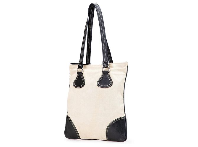 Tote in tela Canapa con bordi in Vitello marrone Prada - vista 2