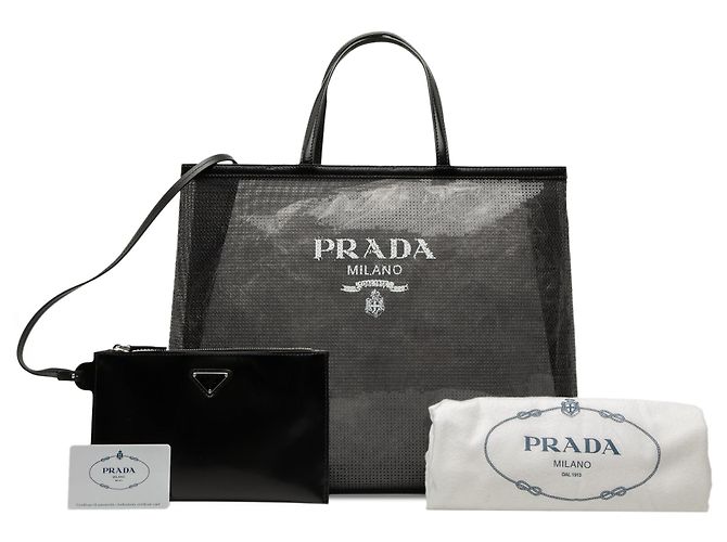 Tote Prada Large in rete con paillettes e logo nero - vista 8