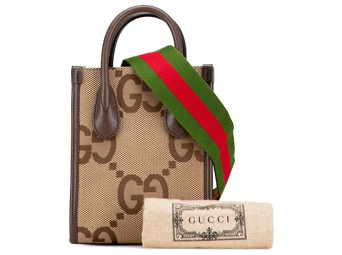 Borsa satchel Gucci Mini Jumbo GG Canvas Web marrone - vista 10