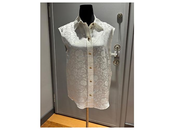 Camisa sin mangas de brocado de seda Chanel Blanco - vista 2