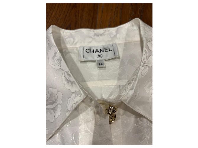 Camisa sin mangas de brocado de seda Chanel Blanco - vista 3