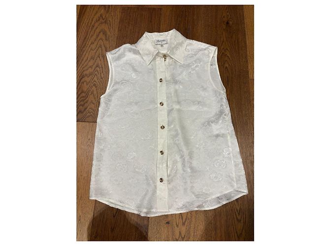Camisa sin mangas de brocado de seda Chanel Blanco - vista 7