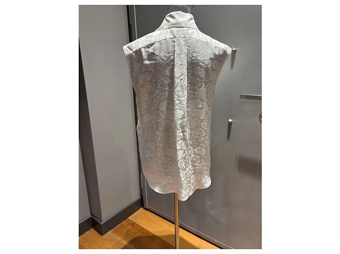 Camisa sin mangas de brocado de seda Chanel Blanco - vista 8