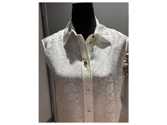 Camisa sin mangas de brocado de seda Chanel Blanco - vista 9